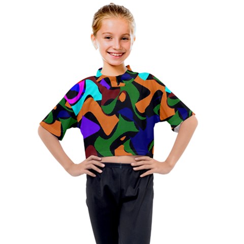 Trippy Paint Splash, Asymmetric Dotted Camo In Saturated Colors Kids Mock Neck Tee by Casemiro