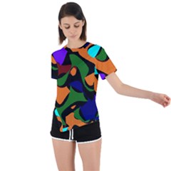 Trippy Paint Splash, Asymmetric Dotted Camo In Saturated Colors Asymmetrical Short Sleeve Sports Tee