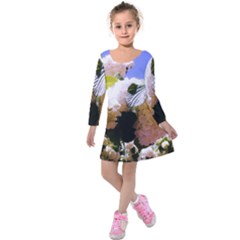 Pink Snowball Branch Kids  Long Sleeve Velvet Dress