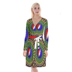 Grateful Dead Long Sleeve Velvet Front Wrap Dress by Sapixe