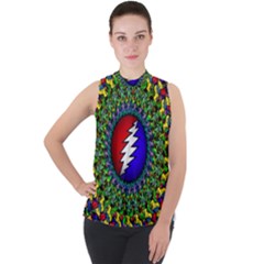 Grateful Dead Mock Neck Chiffon Sleeveless Top by Sapixe