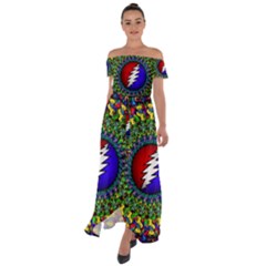 Grateful Dead Off Shoulder Open Front Chiffon Dress by Sapixe