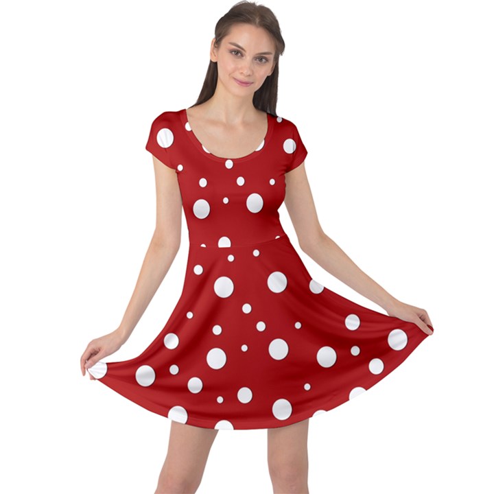 Mushroom pattern, red and white dots, circles theme Cap Sleeve Dress