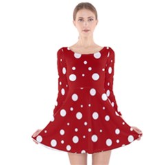 Mushroom Pattern, Red And White Dots, Circles Theme Long Sleeve Velvet Skater Dress by Casemiro