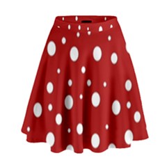 Mushroom Pattern, Red And White Dots, Circles Theme High Waist Skirt by Casemiro