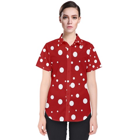 Mushroom Pattern, Red And White Dots, Circles Theme Women s Short Sleeve Shirt by Casemiro