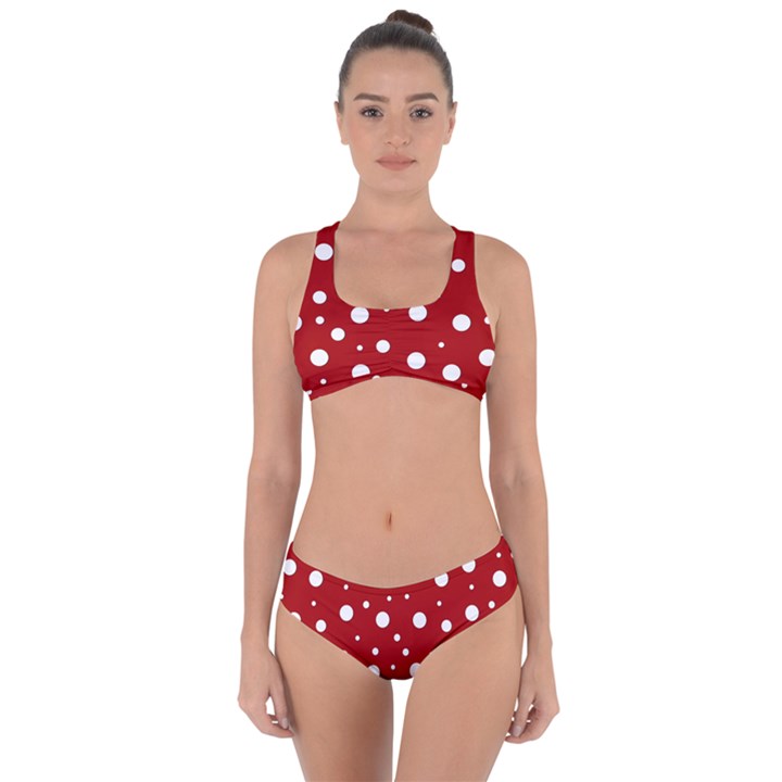 Mushroom pattern, red and white dots, circles theme Criss Cross Bikini Set