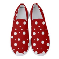 Mushroom Pattern, Red And White Dots, Circles Theme Women s Slip On Sneakers by Casemiro