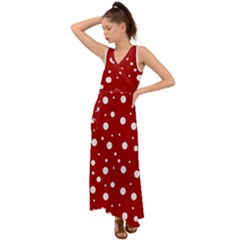 Mushroom Pattern, Red And White Dots, Circles Theme V-neck Chiffon Maxi Dress by Casemiro