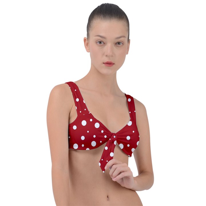 Mushroom pattern, red and white dots, circles theme Front Tie Bikini Top