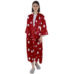 Mushroom Pattern, Red And White Dots, Circles Theme Maxi Satin Kimono