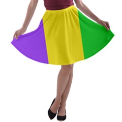 Carnival Mardi Gras Purple Yellow Green Stripes A-line Skater Skirt by yoursparklingshop