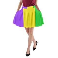 Carnival Mardi Gras Purple Yellow Green Stripes A-line Pocket Skirt by yoursparklingshop