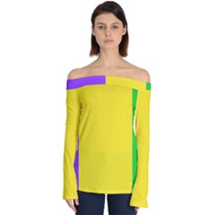 Carnival Mardi Gras Purple Yellow Green Stripes Off Shoulder Long Sleeve Top by yoursparklingshop