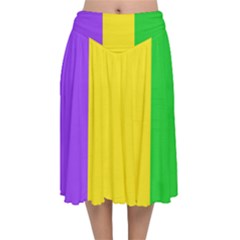 Carnival Mardi Gras Purple Yellow Green Stripes Velvet Flared Midi Skirt