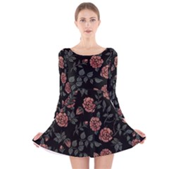 Dusty Roses Long Sleeve Velvet Skater Dress by BubbSnugg