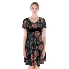 Dusty Roses Short Sleeve V-neck Flare Dress by BubbSnugg