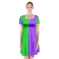 New Orleans Carnival Colors Mardi Gras Short Sleeve V-neck Flare Dress by yoursparklingshop