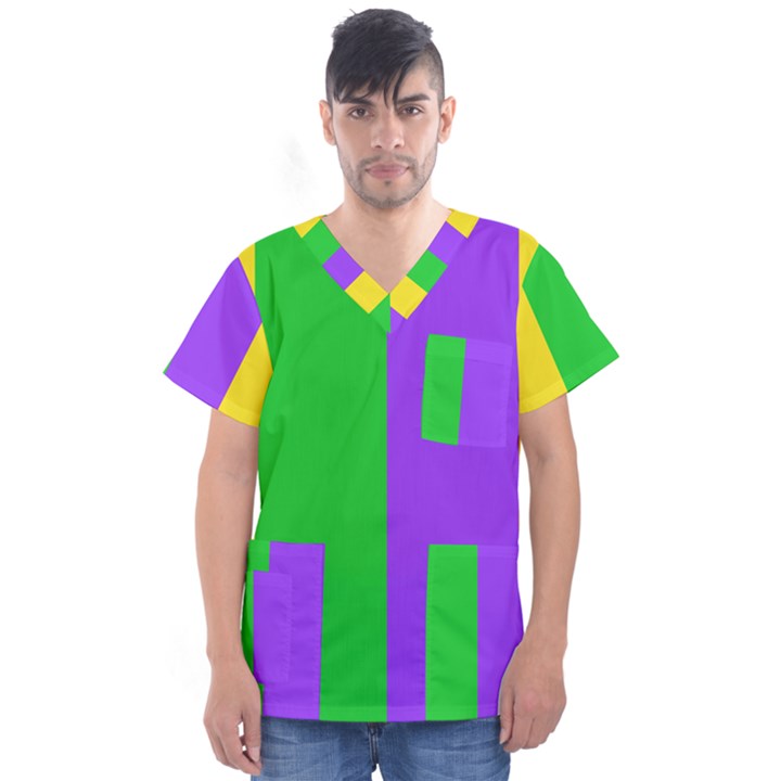 New Orleans Carnival Colors Mardi Gras Men s V-Neck Scrub Top