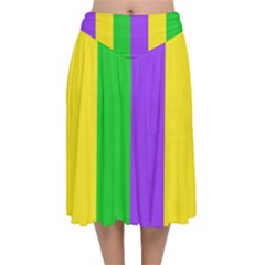 New Orleans Carnival Colors Mardi Gras Velvet Flared Midi Skirt