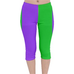 New Orleans Carnival Colors Mardi Gras Velvet Capri Leggings  by yoursparklingshop