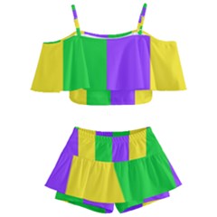 New Orleans Carnival Colors Mardi Gras Kids  Off Shoulder Skirt Bikini by yoursparklingshop