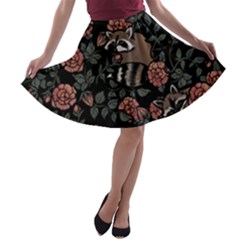 Raccoon Floral A-line Skater Skirt by BubbSnugg