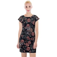 Raccoon Floral Cap Sleeve Bodycon Dress