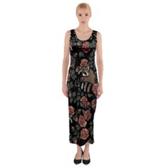 Raccoon Floral Fitted Maxi Dress by BubbSnugg