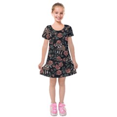 Raccoon Floral Kids  Short Sleeve Velvet Dress by BubbSnugg