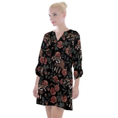 Raccoon Floral Open Neck Shift Dress