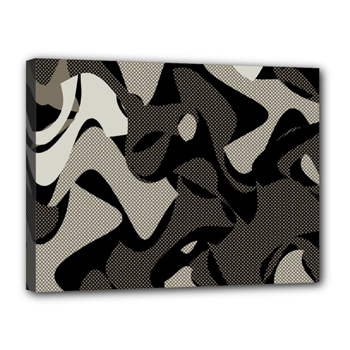 Trippy sepia paint splash, brown, army style camo, dotted abstract pattern Canvas 16  x 12  (Stretched)