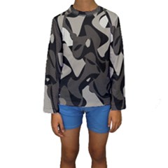 Trippy sepia paint splash, brown, army style camo, dotted abstract pattern Kids  Long Sleeve Swimwear