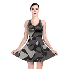 Trippy sepia paint splash, brown, army style camo, dotted abstract pattern Reversible Skater Dress