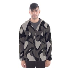 Trippy sepia paint splash, brown, army style camo, dotted abstract pattern Men s Hooded Windbreaker