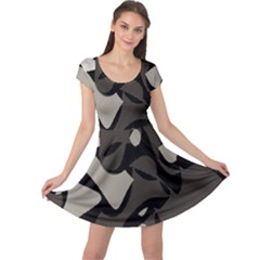 Trippy sepia paint splash, brown, army style camo, dotted abstract pattern Cap Sleeve Dress