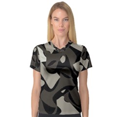 Trippy sepia paint splash, brown, army style camo, dotted abstract pattern V-Neck Sport Mesh Tee