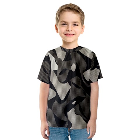 Trippy Sepia Paint Splash, Brown, Army Style Camo, Dotted Abstract Pattern Kids  Sport Mesh Tee by Casemiro