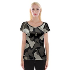 Trippy sepia paint splash, brown, army style camo, dotted abstract pattern Cap Sleeve Top