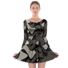 Trippy sepia paint splash, brown, army style camo, dotted abstract pattern Long Sleeve Skater Dress