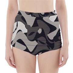 Trippy sepia paint splash, brown, army style camo, dotted abstract pattern High-Waisted Bikini Bottoms