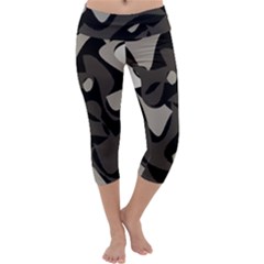 Trippy sepia paint splash, brown, army style camo, dotted abstract pattern Capri Yoga Leggings