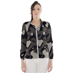 Trippy sepia paint splash, brown, army style camo, dotted abstract pattern Women s Windbreaker