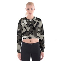 Trippy sepia paint splash, brown, army style camo, dotted abstract pattern Cropped Sweatshirt