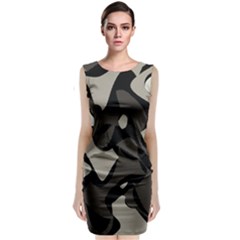 Trippy sepia paint splash, brown, army style camo, dotted abstract pattern Classic Sleeveless Midi Dress