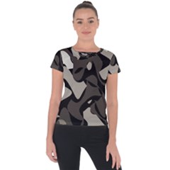 Trippy sepia paint splash, brown, army style camo, dotted abstract pattern Short Sleeve Sports Top 