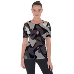 Trippy sepia paint splash, brown, army style camo, dotted abstract pattern Shoulder Cut Out Short Sleeve Top