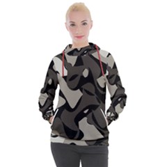 Trippy sepia paint splash, brown, army style camo, dotted abstract pattern Women s Hooded Pullover