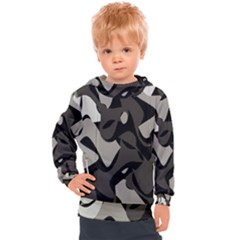 Trippy sepia paint splash, brown, army style camo, dotted abstract pattern Kids  Hooded Pullover