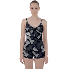 Trippy sepia paint splash, brown, army style camo, dotted abstract pattern Tie Front Two Piece Tankini